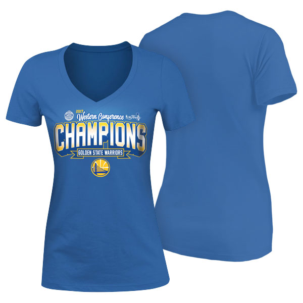 Women's Golden State Warriors 2017 NBA the finals Western Conference Champions V-Neck Blue T-shirt